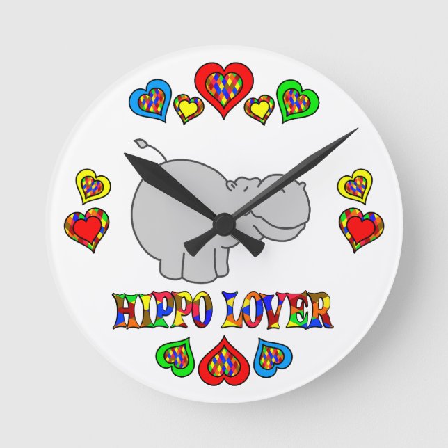 Hippo Lover Runde Wanduhr (Vorderseite)