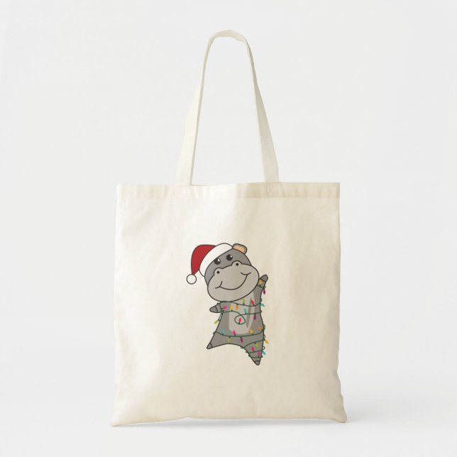 Hippo Merry Christmas Winter Animals Hippos Adult Tragetasche (Vorne)