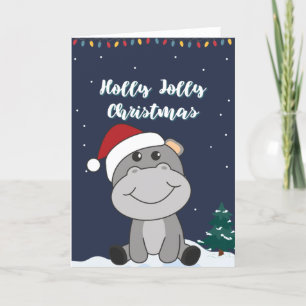 Hippo Merry Christmas Winter Animals Hippos Holida Feiertagskarte
