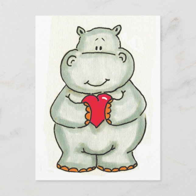 Hippo mit Herz Postkarte (Vorderseite)