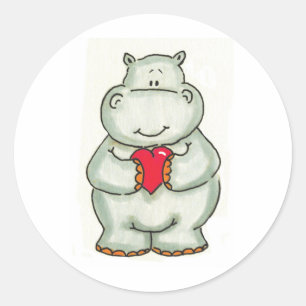 Hippo mit Herz Runder Aufkleber
