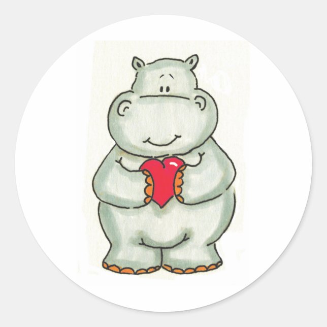 Hippo mit Herz Runder Aufkleber (Vorderseite)
