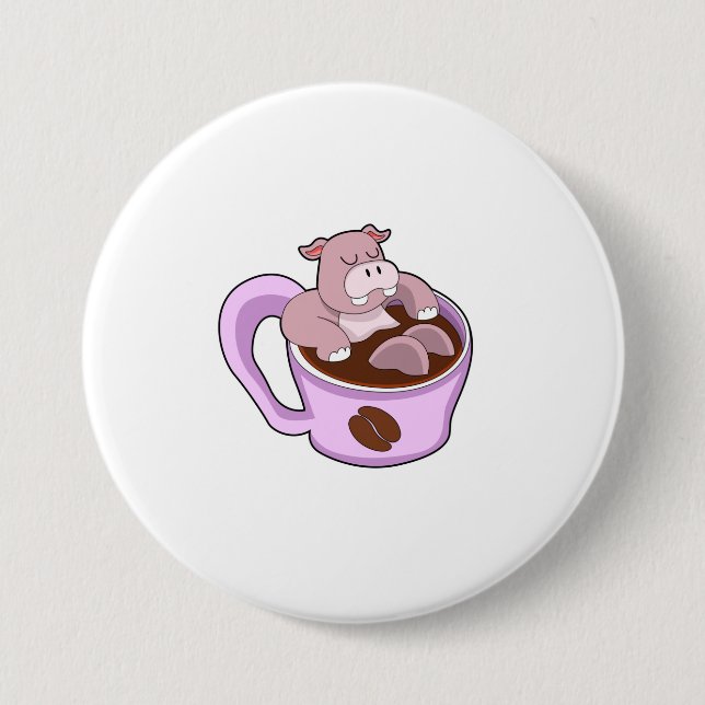 Hippo mit Kaffee-Cup Button (Vorderseite)