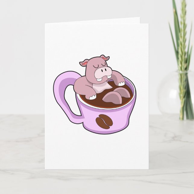 Hippo mit Kaffee-Cup Karte (Vorderseite)