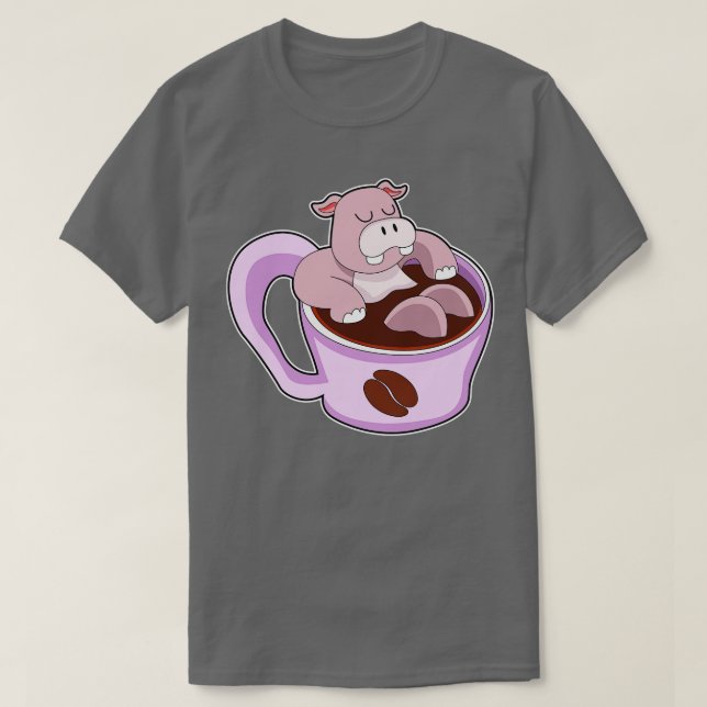 Hippo mit Kaffee-Cup T-Shirt (Design vorne)