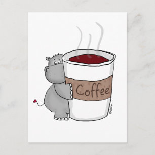 Hippo mit Kaffee Postkarte