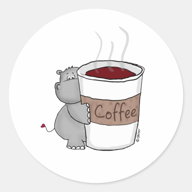 Hippo mit Kaffee Runder Aufkleber (Vorderseite)
