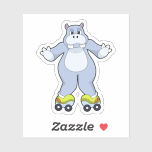 Hippo mit Roller-Skaten Aufkleber