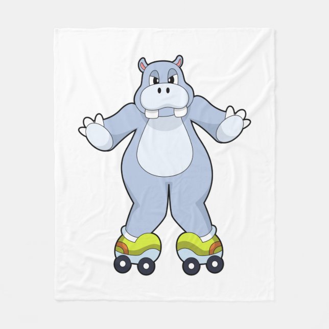 Hippo mit Roller-Skaten Fleecedecke (Vorderseite)