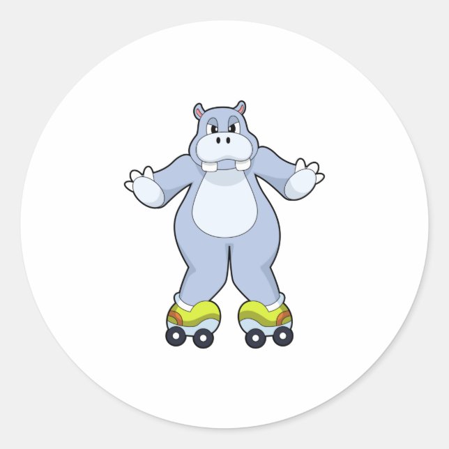 Hippo mit Roller-Skaten Runder Aufkleber (Vorderseite)