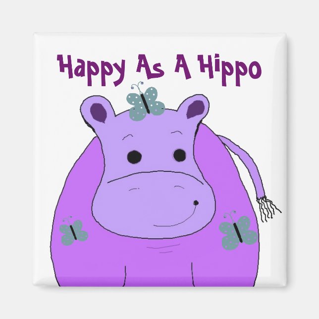 Hippo mit Schmetterlingen Magnet (Vorne)
