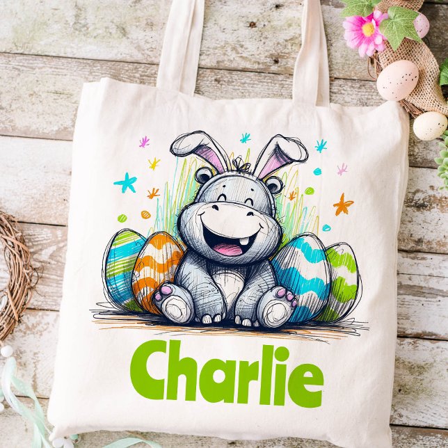 Hippo Oaster Kids Name Boys Bunny Tragetasche (Hippo Easter Kids Tote)