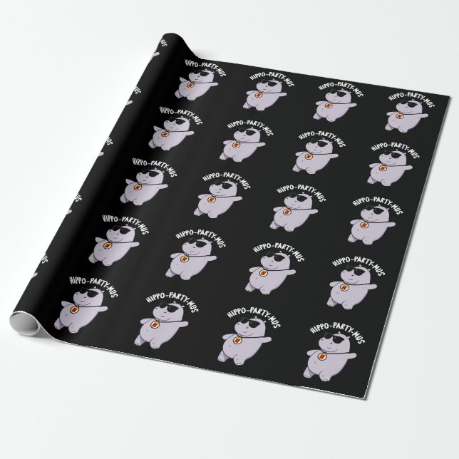 Hippo-Party-mus Funny Animal Hippo Pun Dark BG Geschenkpapier (Ungerollt)