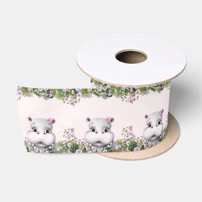 Hippo Pink Floral Satinband (Spule)
