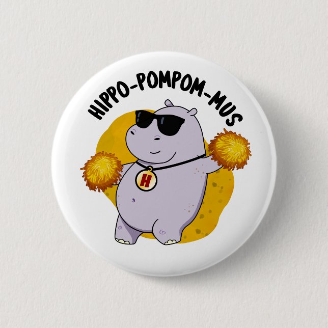 Hippo-pompom-mus Funny Animal Hippo Pun Button (Vorderseite)