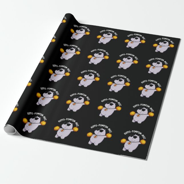 Hippo-pompom-mus Funny Animal Hippo Pun Dark BG Geschenkpapier (Ungerollt)