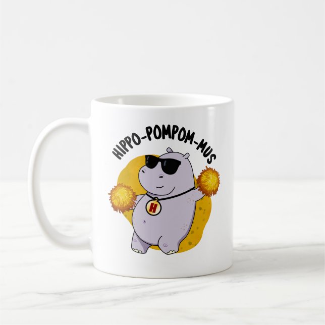 Hippo-pompom-mus Funny Animal Hippo Pun Kaffeetasse (Links)