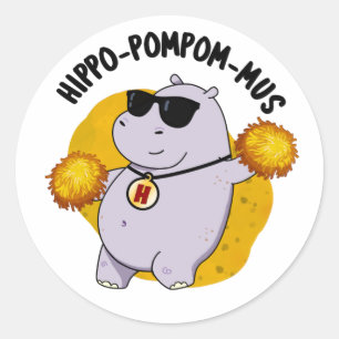 Hippo-pompom-mus Funny Animal Hippo Pun Runder Aufkleber