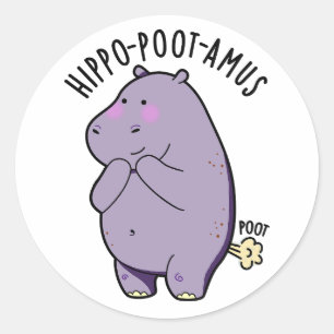 Hippo-poot-amus Funny Farting Hippo Pun Runder Aufkleber