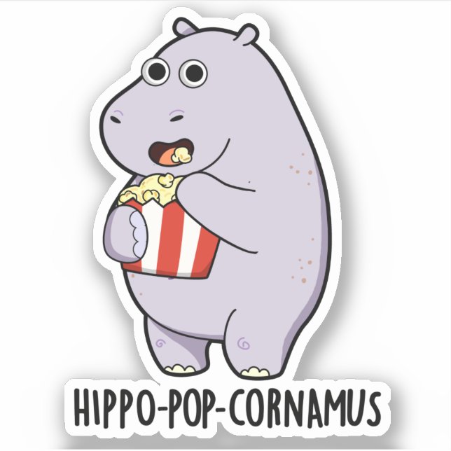 Hippo-Pop-cornamus Funny Hippo Pun Aufkleber (Vorderseite)