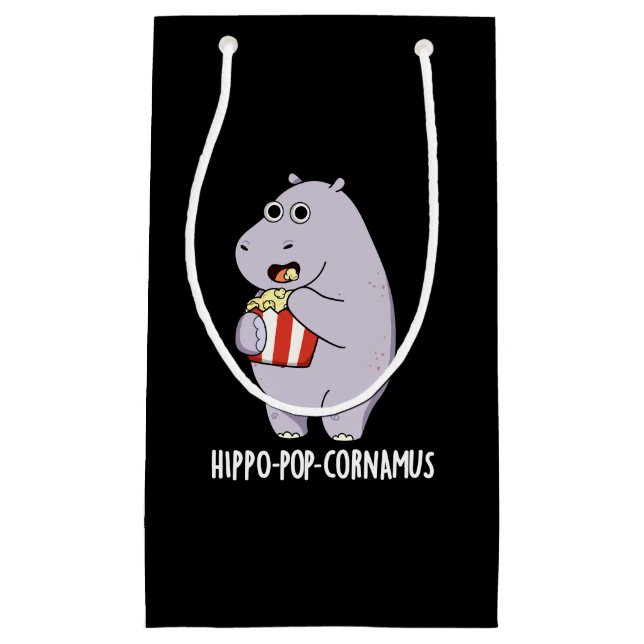 Hippo-Pop-cornamus Funny Hippo Pun Dark BG Kleine Geschenktüte (Vorderseite)