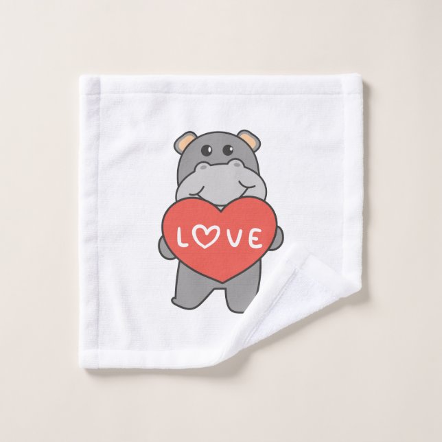 Hippo pour la Saint Valentin de mignons animaux av (Gant de toilette)
