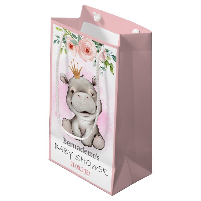 Hippo Princess Wild Safari Baby Dusche Kleine Geschenktüte (Vorderseite Schrägansicht)
