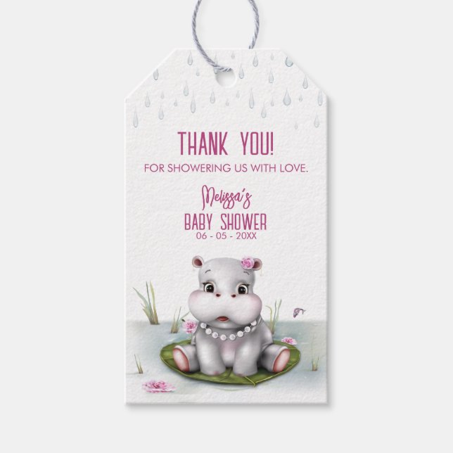 Hippo River Adventure Girl Baby Shower Geschenkanhänger (Vorderseite)