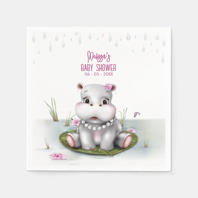 Hippo River Adventure Girl Baby Shower Serviette (Vorderseite)