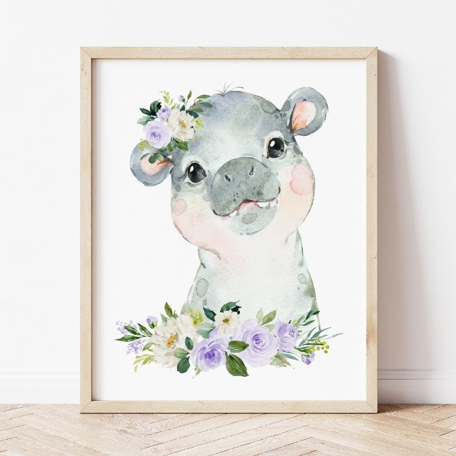 Hippo, Safari, Purple Flowers, Gender Neutral Fotodruck (Von Creator hochgeladen)