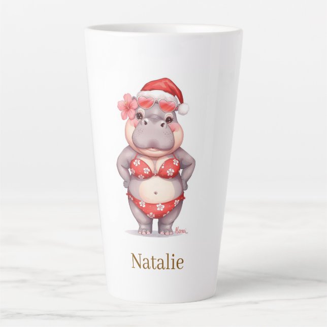  Hippo Surfer in red Bikini for Christmas Milchtasse (Vorderseite)
