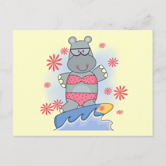 Hippo Surfing Tshirts und Geschenke Postkarte (Vorderseite)