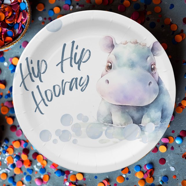 Hippo Themed Baby Dusche Pappteller (Von Creator hochgeladen)
