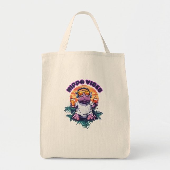 Hippo-Tote-Tüte-Illustrationen "Hippo vibes" Tragetasche (Vorne)