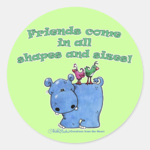 Hippo und Bird Friends Runder Aufkleber
