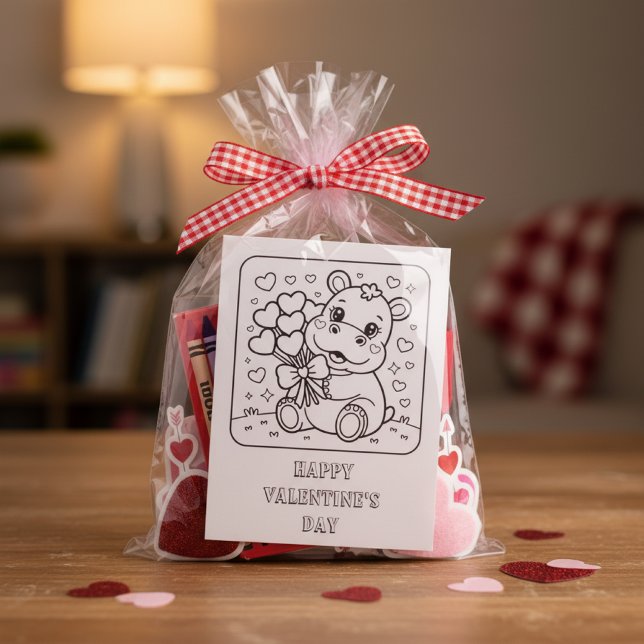Hippo Valentine’s Day Coloring for Students Postkarte (Von Creator hochgeladen)