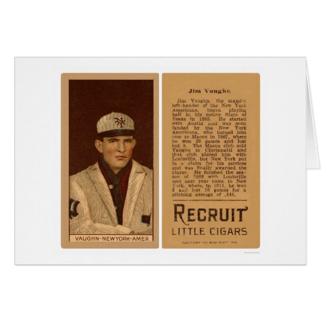Hippo Vaughn Yankees Baseball 1912 (Vorderseite (Horizontal))