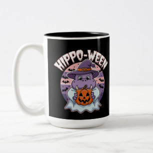 Hippo-ween Spooky Halloween Moo Deng Hippo Ghost Zweifarbige Tasse