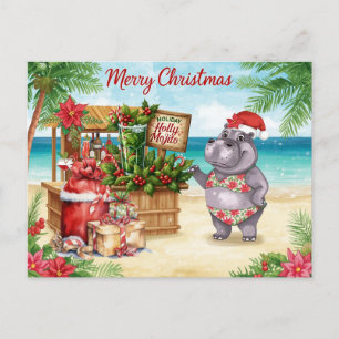 Hippo-Weihnachts-Cocktailparty-Grußkarte Feiertagspostkarte