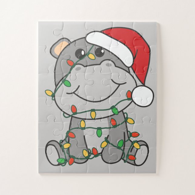 Hippo Weihnachts Wintertiere Hippos Jigsaw Puzzl (Vertikal)