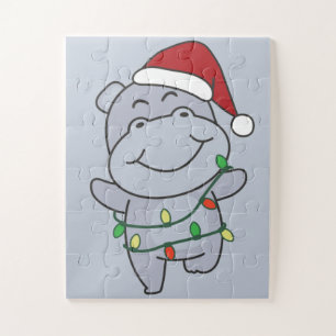 Hippo Weihnachts Wintertiere Hippos Jigsaw Puzzl