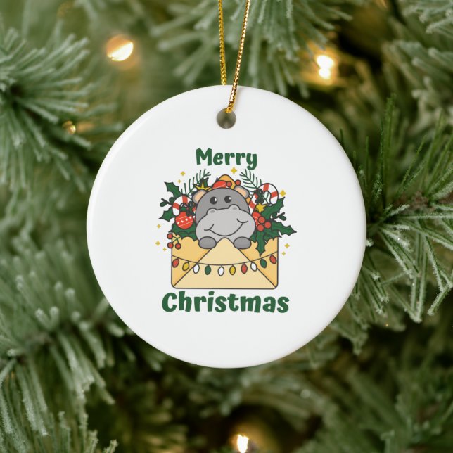 Hippo Weihnachtsbrief Wintertiere Hippos Keramik Ornament (Baum)