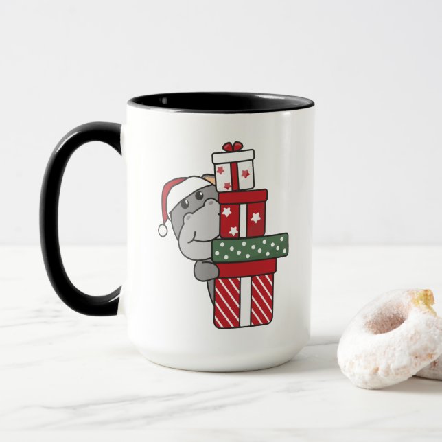 Hippo Weihnachtsgeschenk Wintertiere Hippos Tasse (Mit Donut)