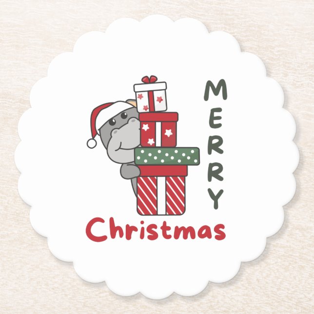 Hippo Weihnachtsgeschenk Wintertiere Hippos Untersetzer (Vorderseite)