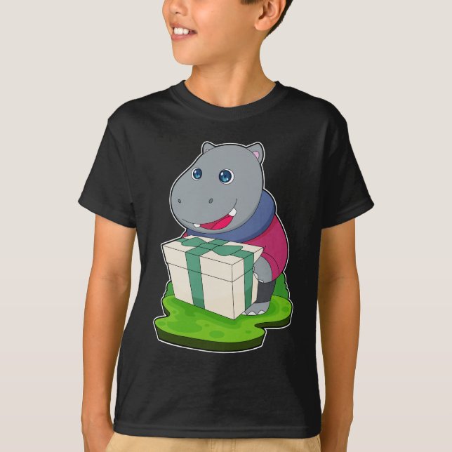 Hippo Weihnachtspaket T-Shirt (Vorderseite)