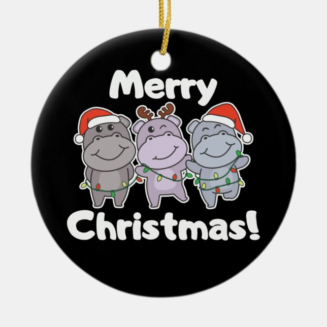 Hippo Weihnachtstiere Niedlich Hippos Merme Kerami Keramik Ornament (Vorne)