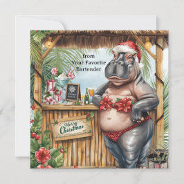 Hippo with Christmas Cocktail Party Greeting Card  Feiertagskarte