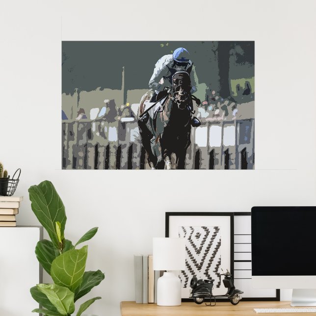 Hippocampe Avec Jockey En Bleu Poster (Bureau à domicile)