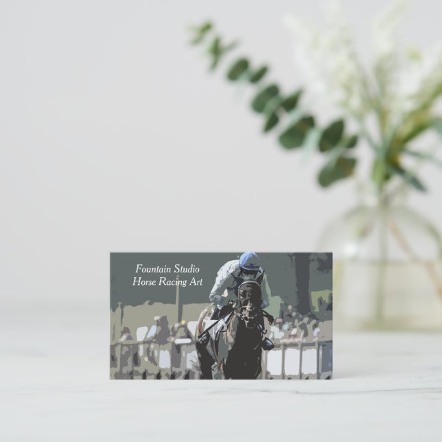 Hippocampe Avec Jockey En Carte de visite Bleu (Debout devant)