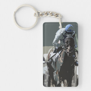Hippocampe Avec Jockey En Porte - clé Bleu